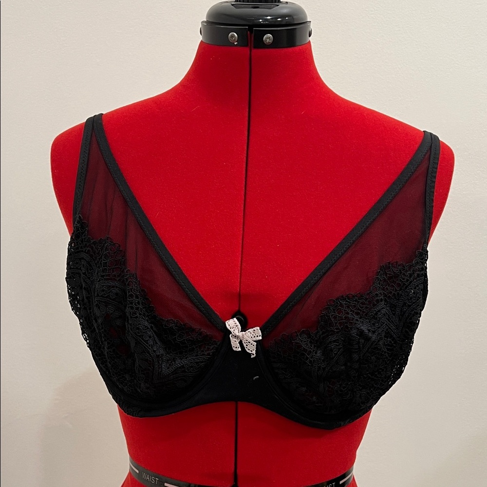 Victoria's Secret Black Lace Bra with White Bow